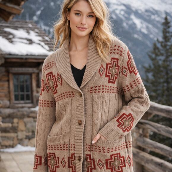 Pendleton Jackets & Blazers - Pendleton Portland Collection Cable Cardigan 100% Virgin Wool Sweater Tribal M